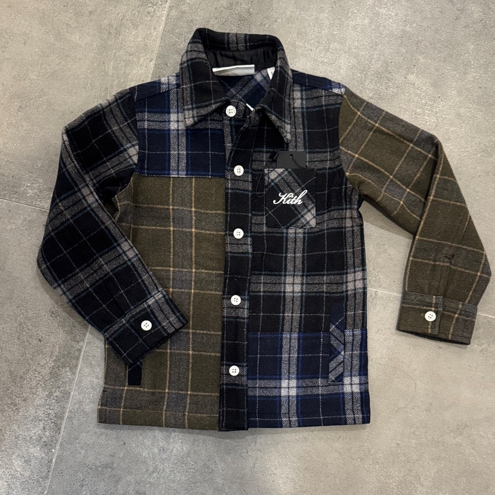 Kith Kids Plaid Button Down Shirt - Blue, Black, Olive